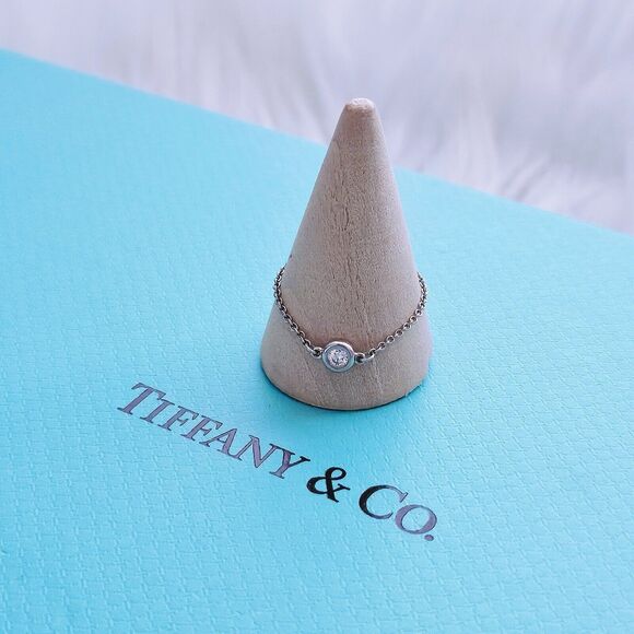 $1200++ Tiffany & Co. Elsa Peretti Platinum Diamond BTY Ring Chain .07 Carats - Picture 5 of 6